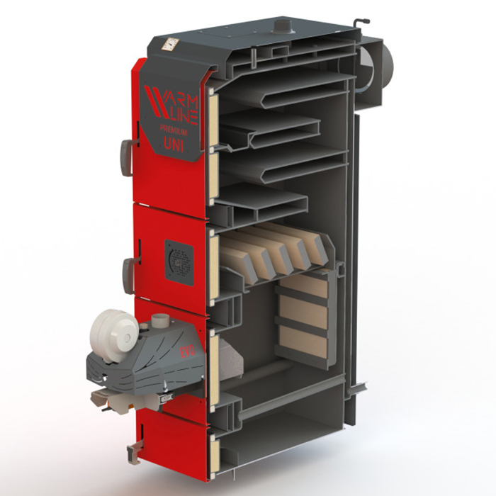 Розріз котла Warmline Premium Pellet (ВАРМЛАЙН ПРЕМІУМ ПЕЛЕТ) з факельним пальником OXI